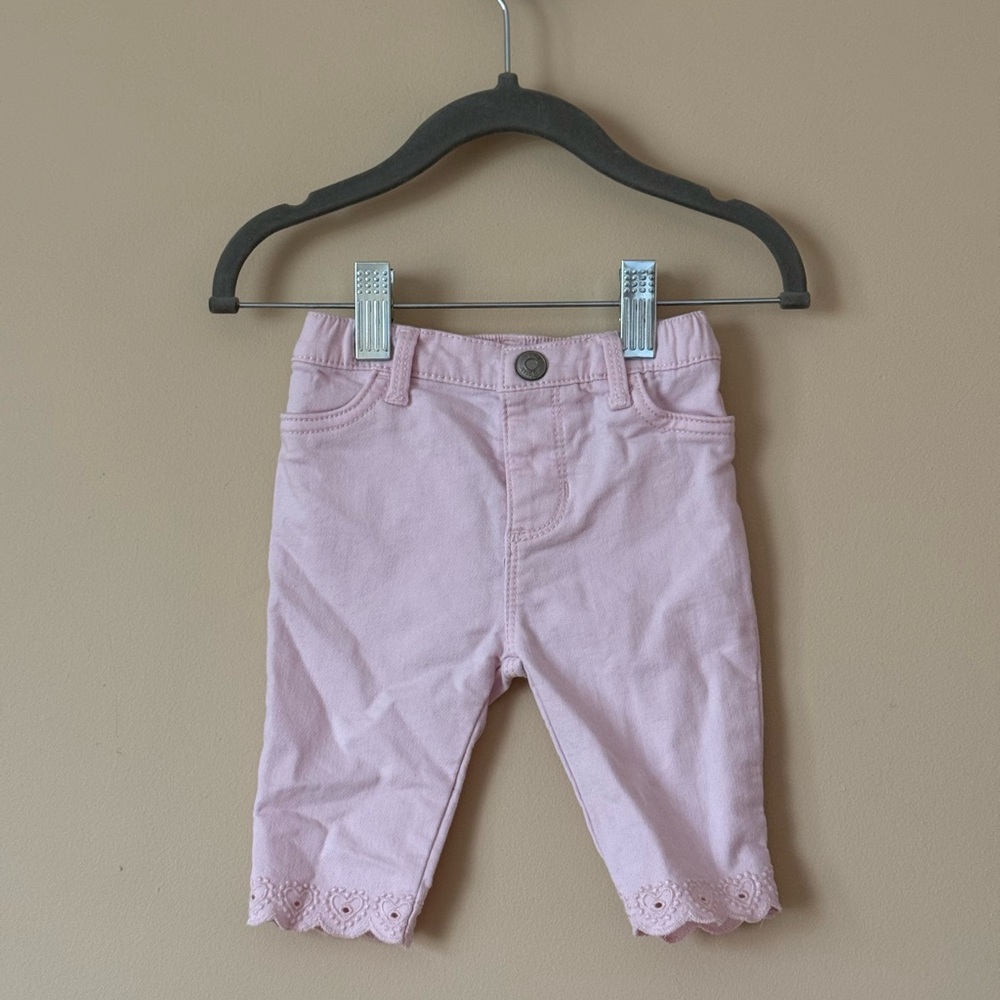Pink Girls' Scallop Hem Cotton Capri Pants